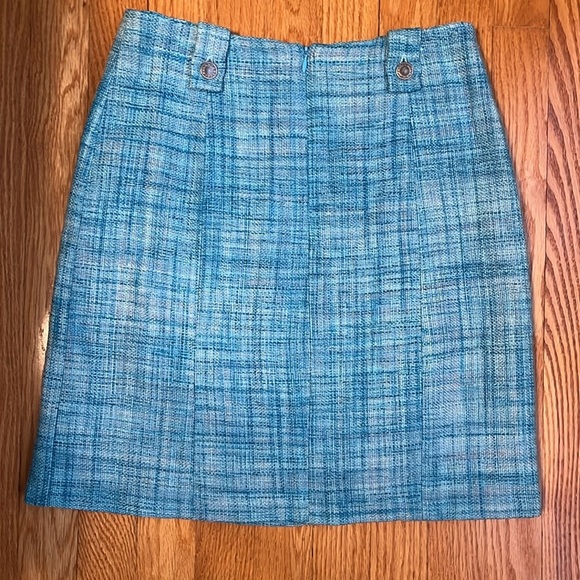 Gorgeous Vintage Blue 100% Silk Tweed Pencil Skirt Blue Zip Back 4 - Picture 5 of 5